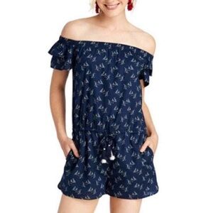 Vineyard Vines Off-The-Shoulder Sailboat Romper in Navy with pockets (Size S)